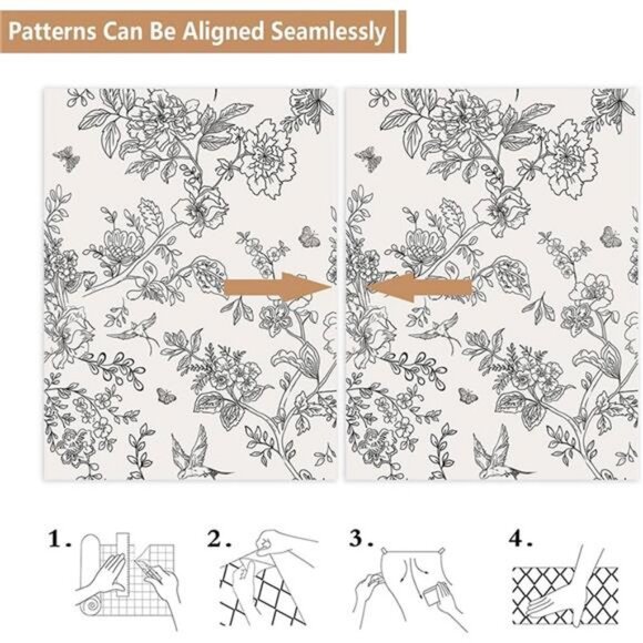 17.7x118.1" Black and Cream White Floral Peel and Stick Floral Contact Wallpaper - Picture 5 of 6